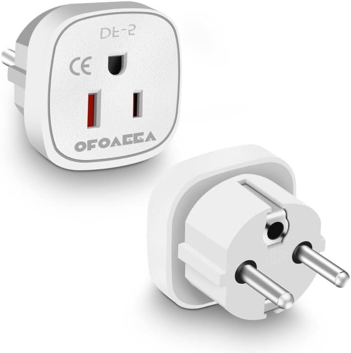OFOAEEA European Travel Plug Adapter, US to Europe PlugAdapter, TypeE/F Plug Adapters, Germany France Plug Adapter, Adaptors for European Outlets, USA to EU Spain Portugal Netherlands, Norway 2-Pack White - Image 1